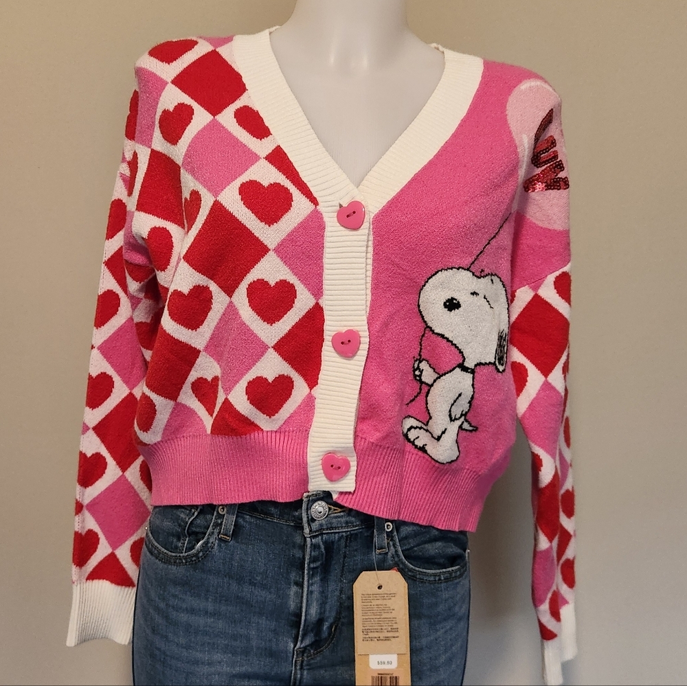 Peanuts Snoopy Luv cropped cardigan sweater